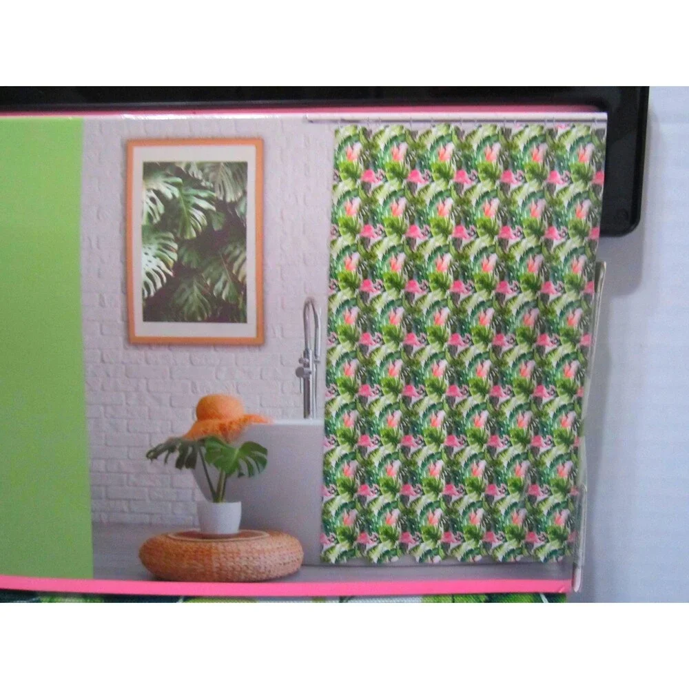 NEW Tropical Flamingo Shower Curtain Florida Fabric Island Hawaii